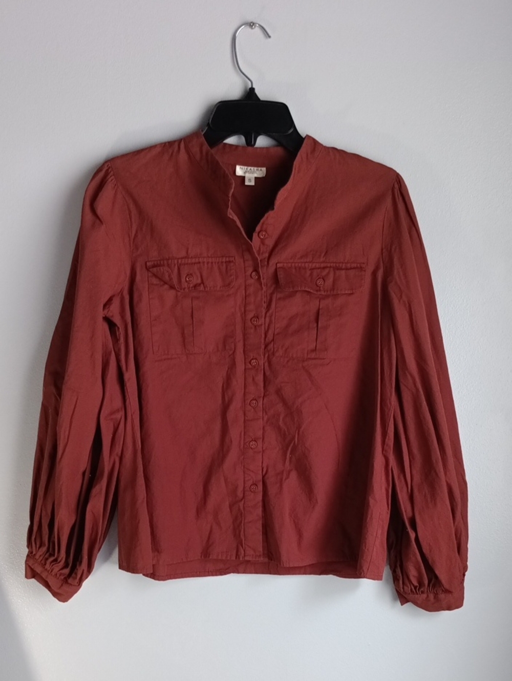 Nikasha Rust Long-Sleeve Button Cotton Shirt